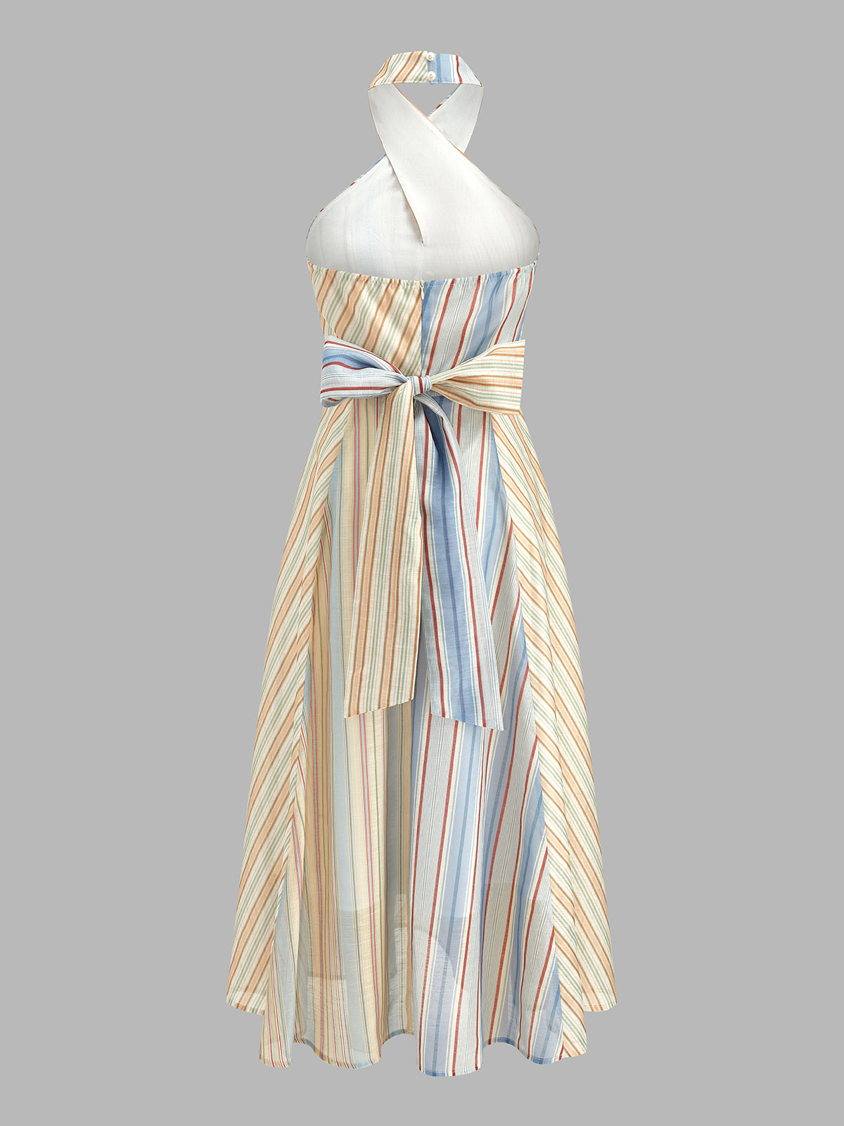 Colorful Stripe Halter Tie-Back Maxi Dress