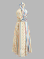 Colorful Stripe Halter Tie-Back Maxi Dress