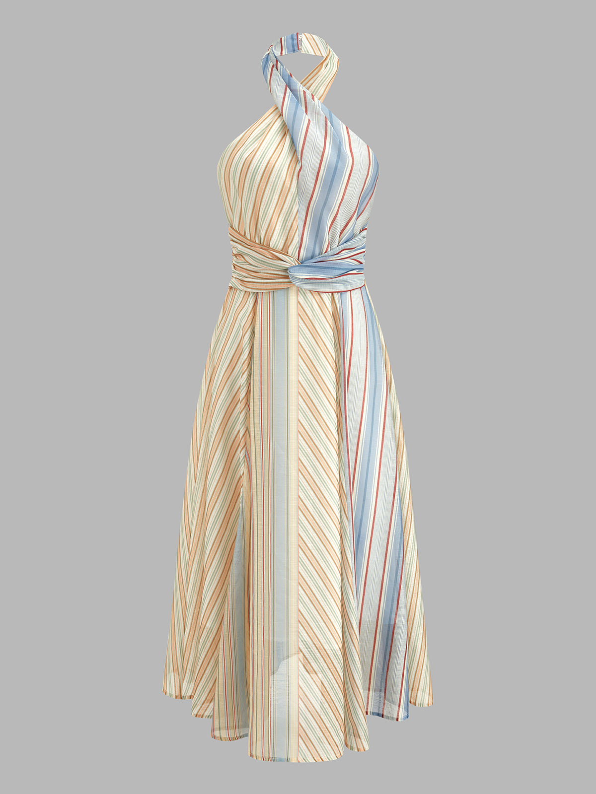 Colorful Stripe Halter Tie-Back Maxi Dress