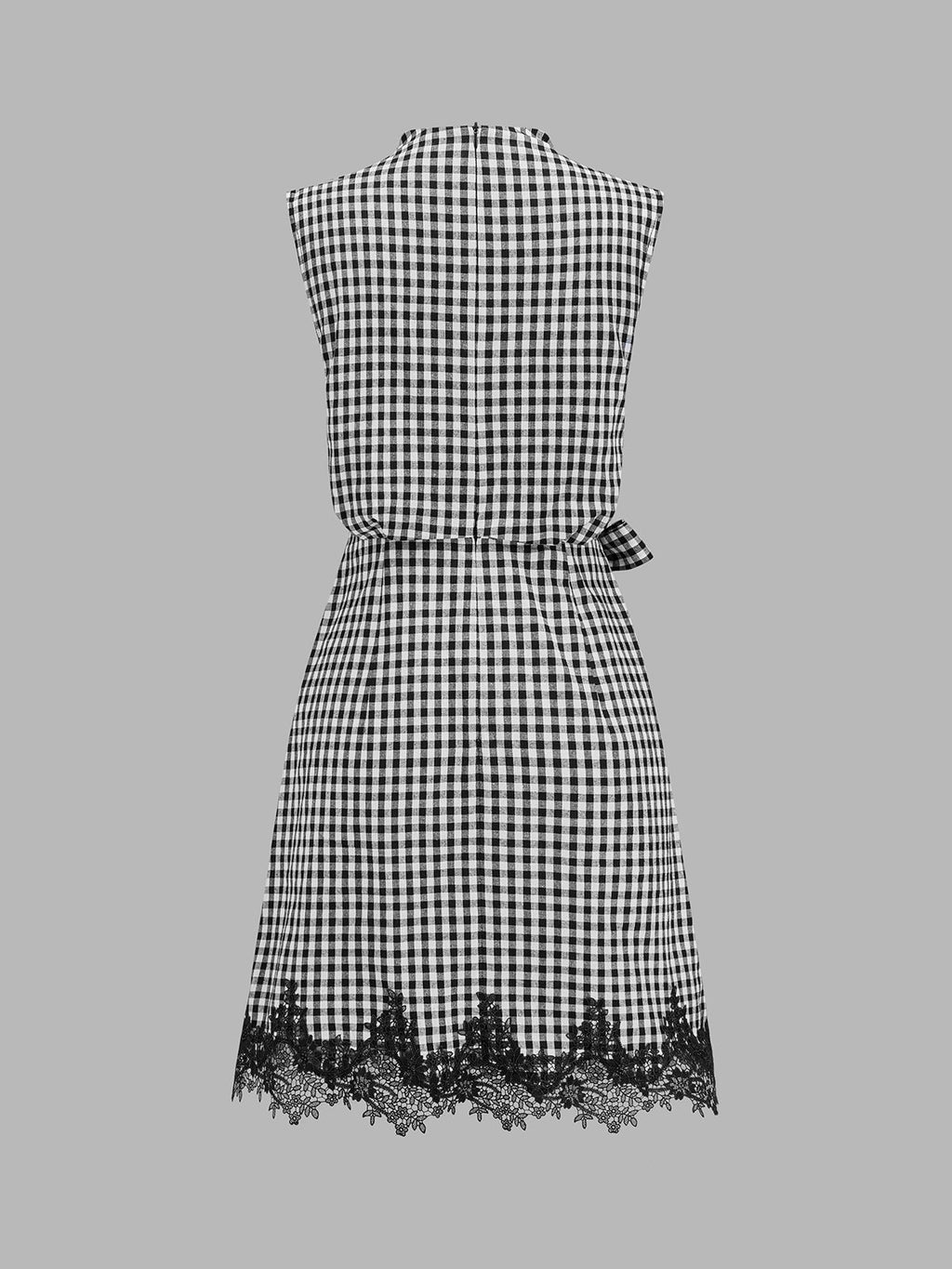 Gingham Tie-Waist Lace Trim Mini Dress