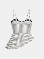 Lace Trim Striped Peplum Top & Pants Set