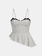 Lace Trim Striped Peplum Top & Pants Set