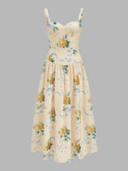 Rose Print Bustier Midi Slip Dress