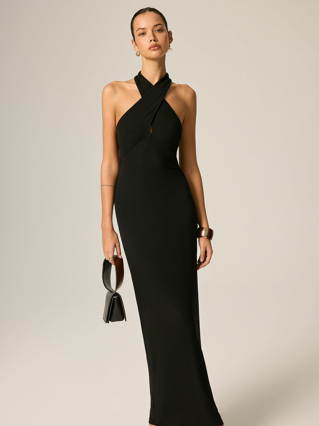 Cross Halter Bodycon Maxi Dress