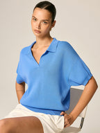 Loose Short Sleeve Knit Polo Top