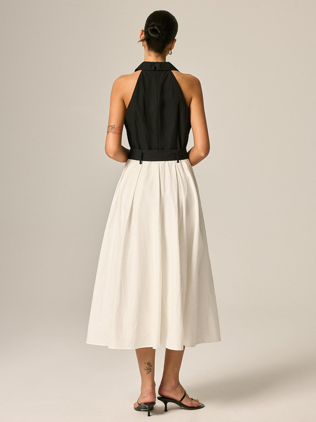 Lapel Belted Color Block Maxi Dress