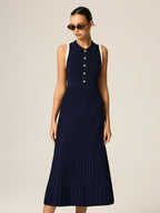 Contrast Trim Polo Ribbed Knit Maxi Dress