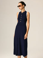 Contrast Trim Polo Ribbed Knit Maxi Dress