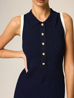 Contrast Trim Polo Ribbed Knit Maxi Dress