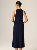 Contrast Trim Polo Ribbed Knit Maxi Dress