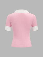 Color Block Collar Wool Blend Knit Polo Top