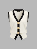 Rose Button Color Block Knit Vest