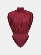 High Neck Ruched Stretch Mesh Bodysuit