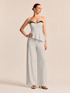 Lace Trim Striped Peplum Top & Pants Set