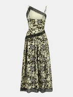 Asymmetric Strap Lace Trim Floral Midi Dress