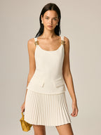 Metal Detail Pleated Mini Dress