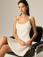Metal Detail Pleated Mini Dress
