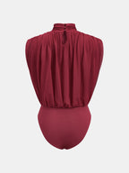 High Neck Ruched Stretch Mesh Bodysuit