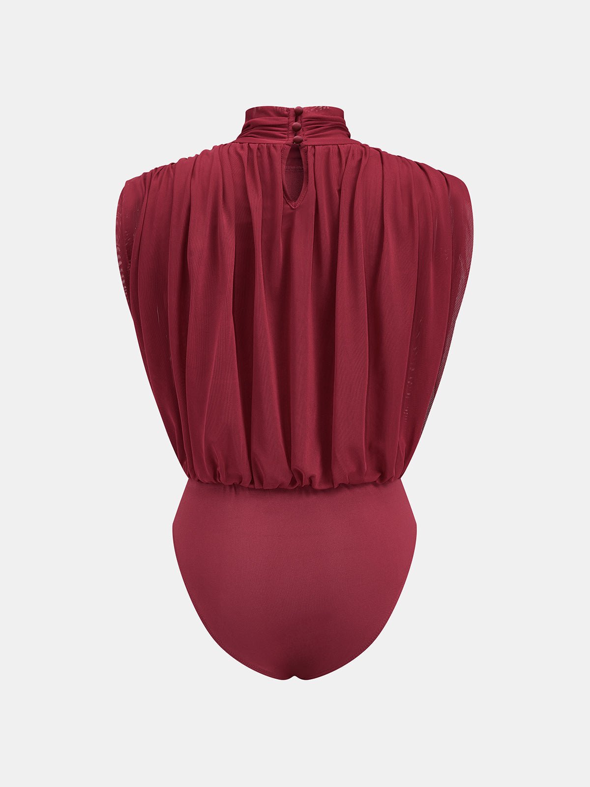 High Neck Ruched Stretch Mesh Bodysuit