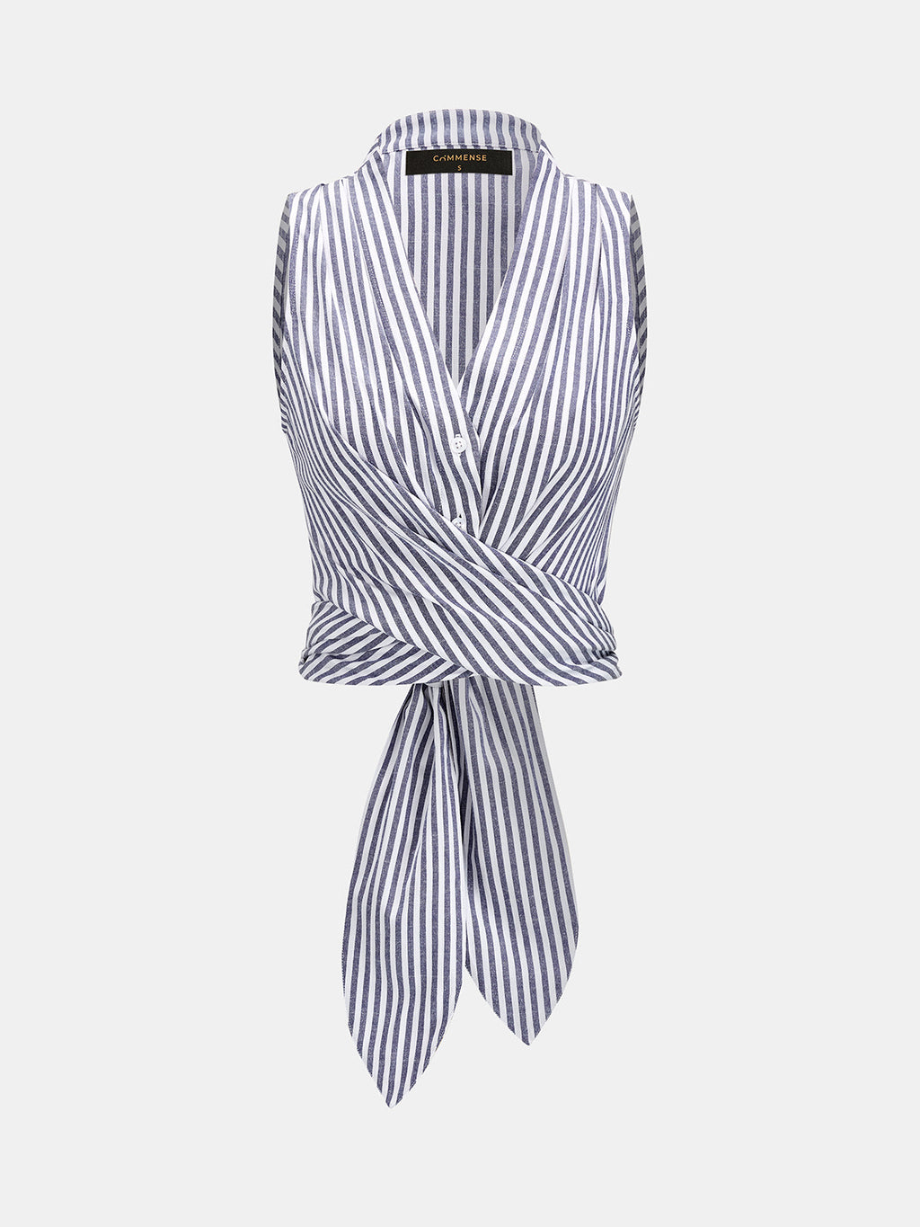 Wrap Tie Back Striped Sleeveless Shirt