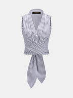 Wrap Tie Back Striped Sleeveless Shirt