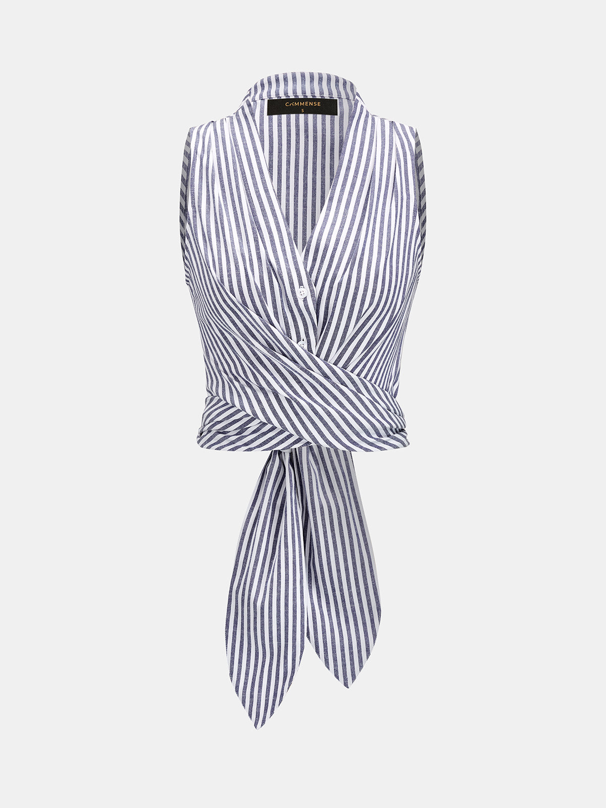 Wrap Tie Back Striped Sleeveless Shirt