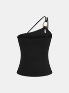 Ring Detail One Shoulder Ribbed Top