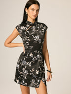 Satin Floral Split Mini Cheongsam Dress