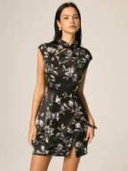 Satin Floral Split Mini Cheongsam Dress