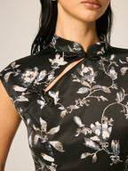 Satin Floral Split Mini Cheongsam Dress