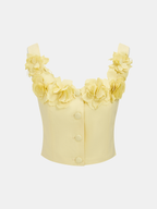 3D Floral Crop Top & Pleated Midi Skirt Set