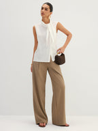 Tie Neck Sleeveless Tencel Blouse