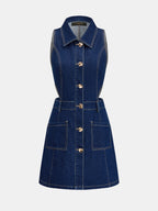 Cutout Waist Sleeveless Denim Mini Dress