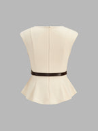 Belted Peplum Top & Satin Midi Skirt Set