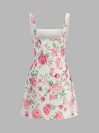 Square Neck Rose Print Slip Mini Dress