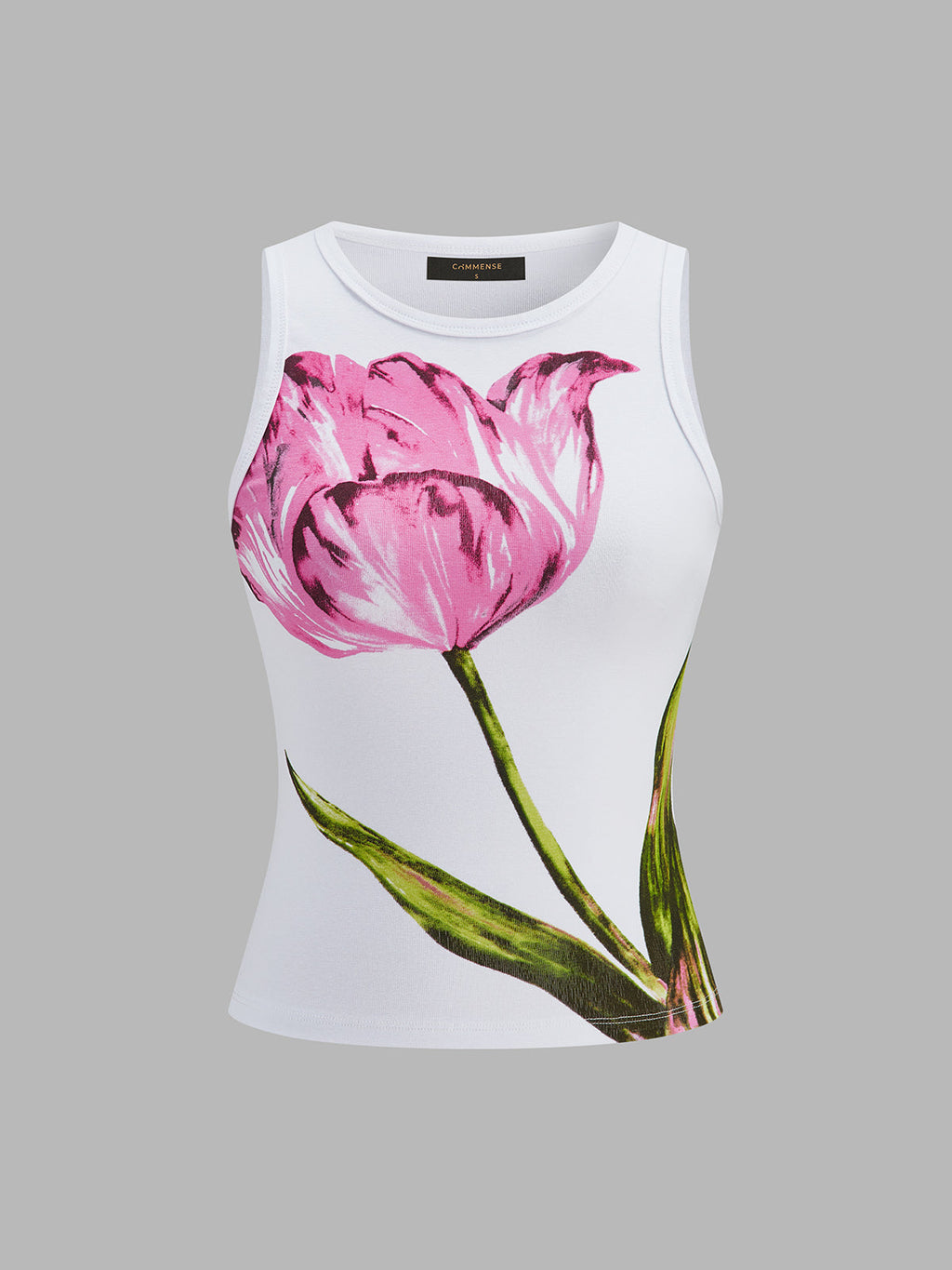 Tulip Print Slim Sleeveless Tank Top