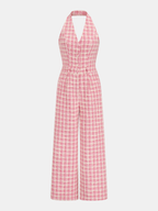 Tweed Check Halter Wide Leg Jumpsuit