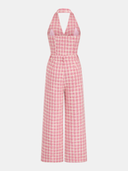 Tweed Check Halter Wide Leg Jumpsuit