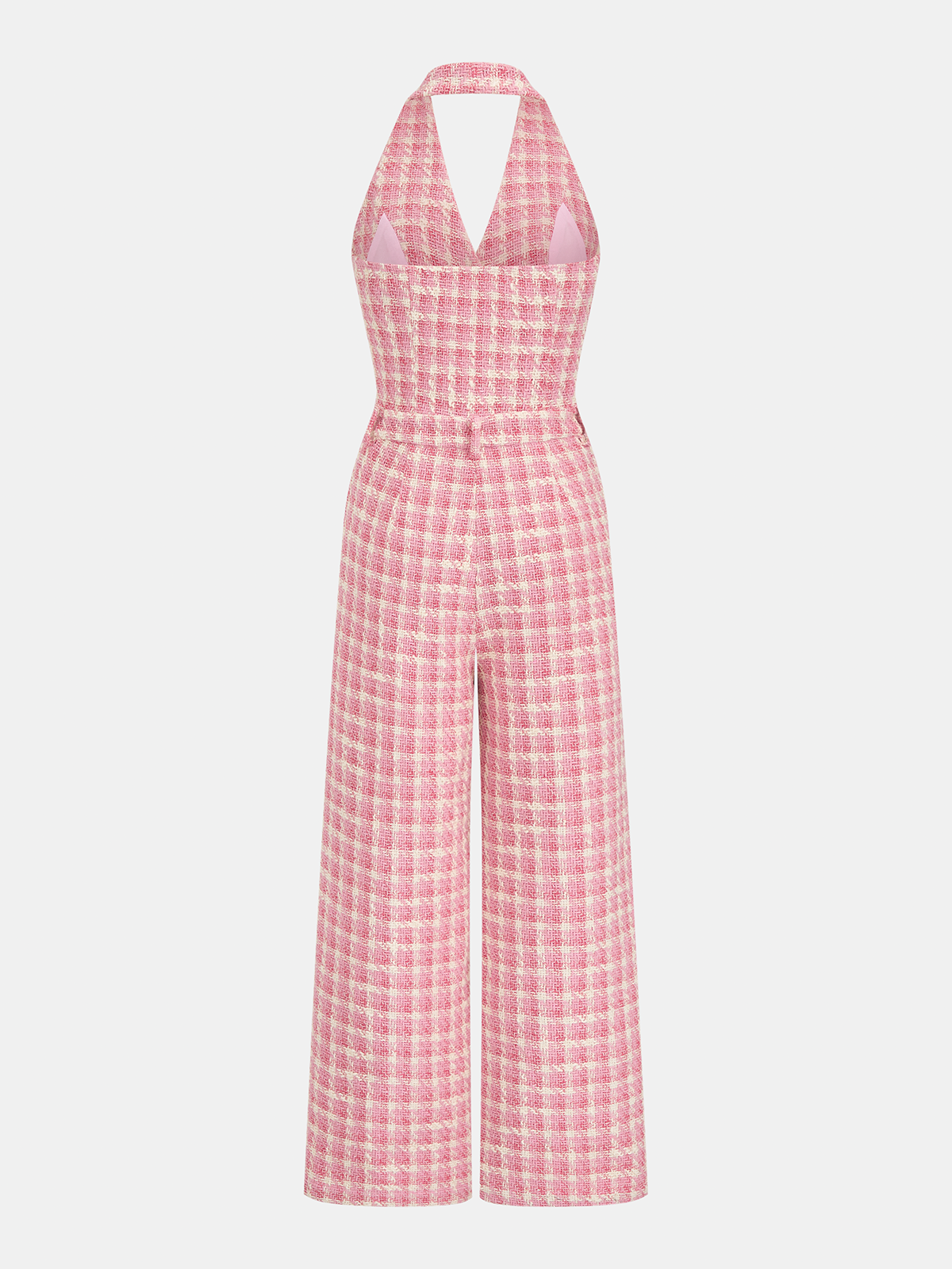 Tweed Check Halter Wide Leg Jumpsuit