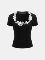 Embroidery Fitted Short Sleeve Top