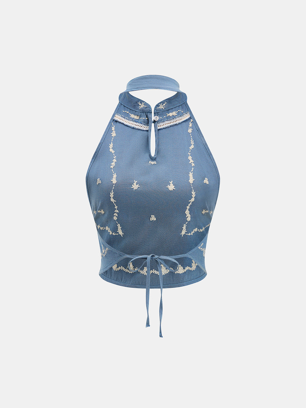 Embroidered Halter Cropped Tank Top