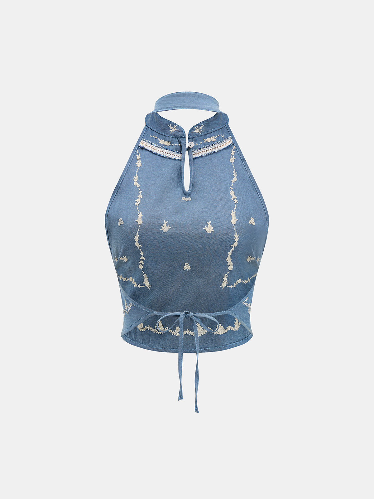 Embroidered Halter Cropped Tank Top