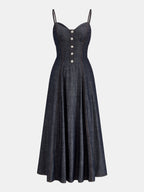 Rhinestone Decor Denim Slip Midi Dress