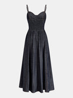 Rhinestone Decor Denim Slip Midi Dress