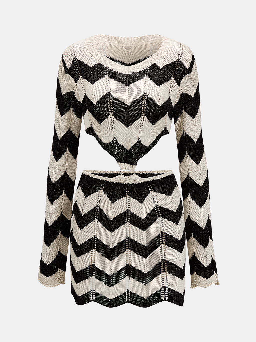 Long Sleeve Cutout Chevron Knit Mini Dress
