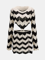 Long Sleeve Cutout Chevron Knit Mini Dress