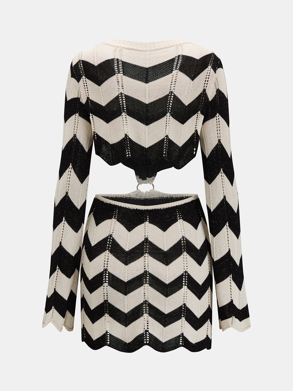 Long Sleeve Cutout Chevron Knit Mini Dress