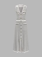 Striped Button-Front Knit Midi Dress