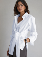 Semi-Sheer Button Down Tied Long Shirt
