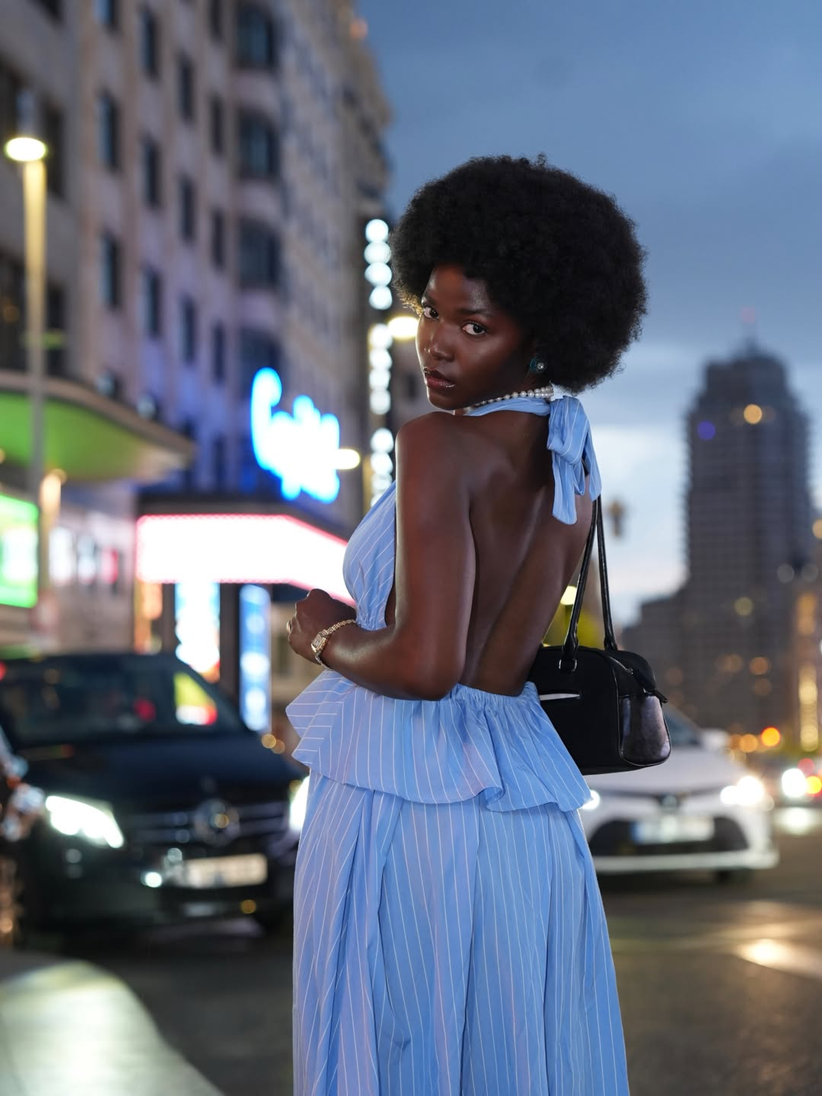 Pinstripe Halter Peplum Top & Pleated Skirt Set
